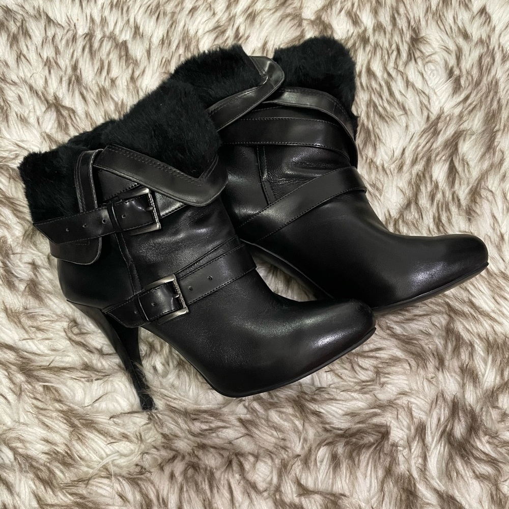 Guess Black Faux Fur Ankle Booties